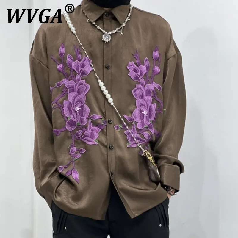 

WVGA Spring Autumn New Man Tide Embroidery Design Trendy Long Sleeve Shirts Niche Chic Casual Turn-Down Collar Shirt Ins W10324