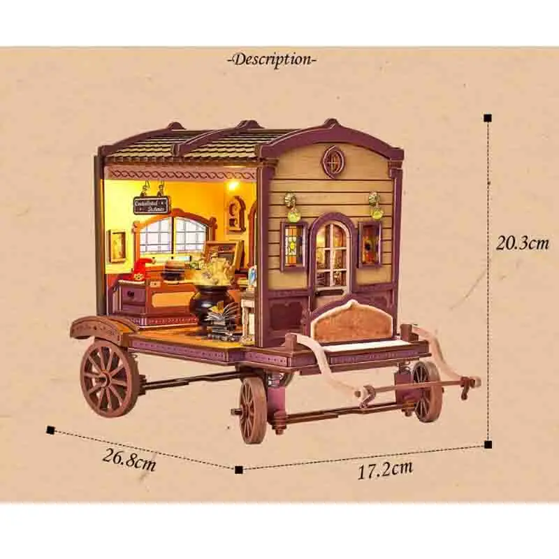 DIY Houten Magische Koets Cabine Casa Beeldjes Miniaturen Gemonteerd Huizen voor Vrienden Verjaardagscadeaus Home Decor Ambachten