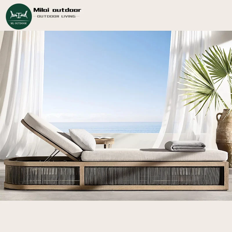 

Factory Hot Selling Outdoor Teak Lounge Chair Sunbed Villa Hotel Garden Wooden Leisure Chair Terrace Swimming Pool Bed