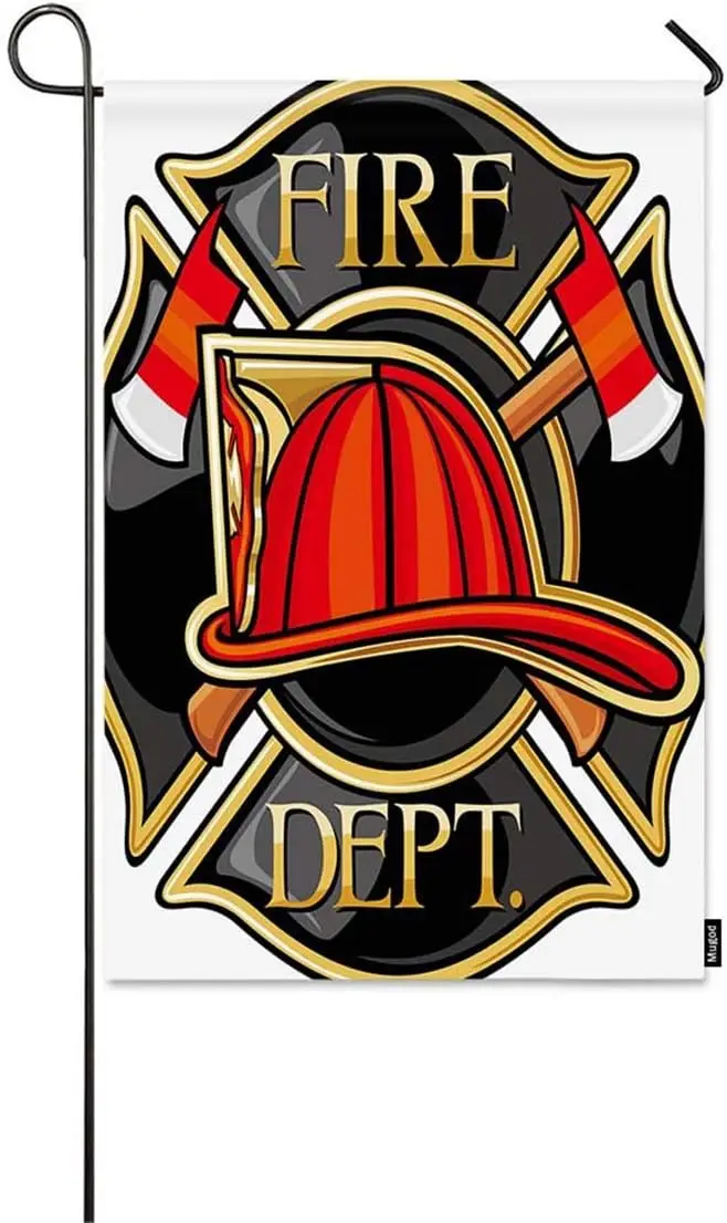 Mugod Firefighters Garden Flag Fire Badge Maltese Cross Symbol Fireman Firetruck Emergency Rescue Alert Decorative Spring Su yyi