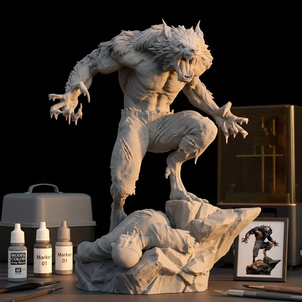 1/24 1/18 1/12 Berserk Howling Werewolf Unpainted Unassembled 3D Print Colorable Model Garage Kits