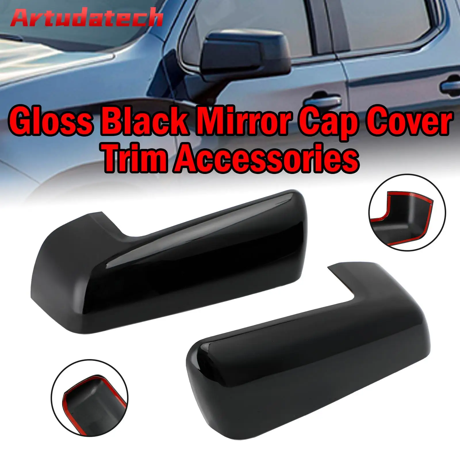 Artudatech Gloss Black Mirror Cap Cover Trim Accessories for Chevy Silverado 1500 2019-2022