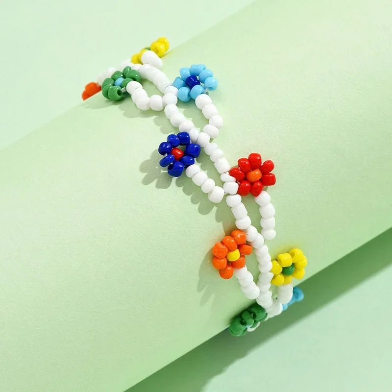 Rice bead bracelet Rainbow Flower Graph Hand knitting Adjustable Bohemia Fashion Simple Originality Beaded bracelet