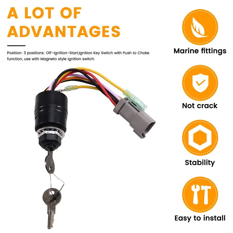 A60E-129572 Ignition Switch Assy Key For Mercury Outboard Box Tracker Boats With 2 Keys 3 Position 6 Wire Connectors