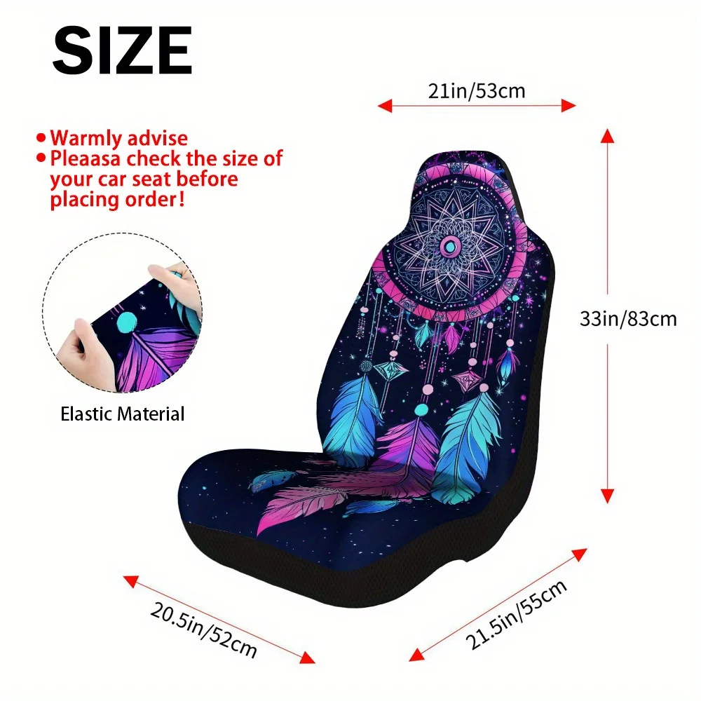2pcs Fantasy Feather Print Car Seat Covers - Bohemian Style With Pink, Purple, Green, Golden, Brown, SUVs (Cars & Trucks), Truck