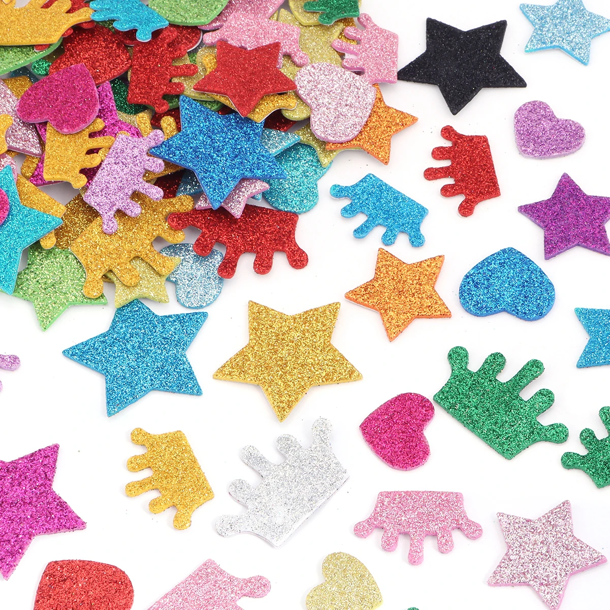 33pcs/lot Glitter Foam Paper Colorful Gold Powder EVA Spong Stickers Heart Star Paper Scrapbook For Craft Gift Decoration