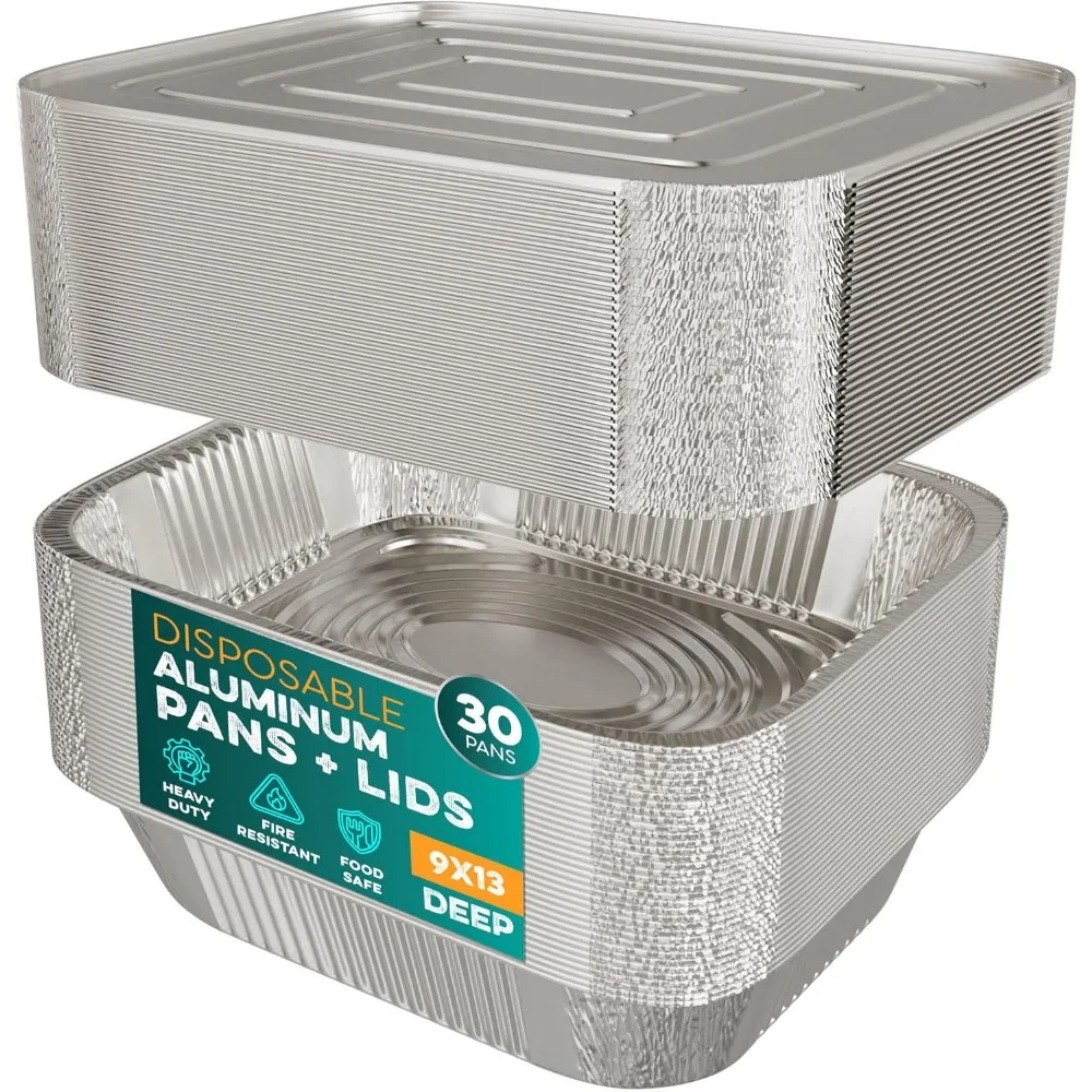 

30-Pack Disposable Aluminum Pans with Lids, 9x13 Inch for Baking and Catering
