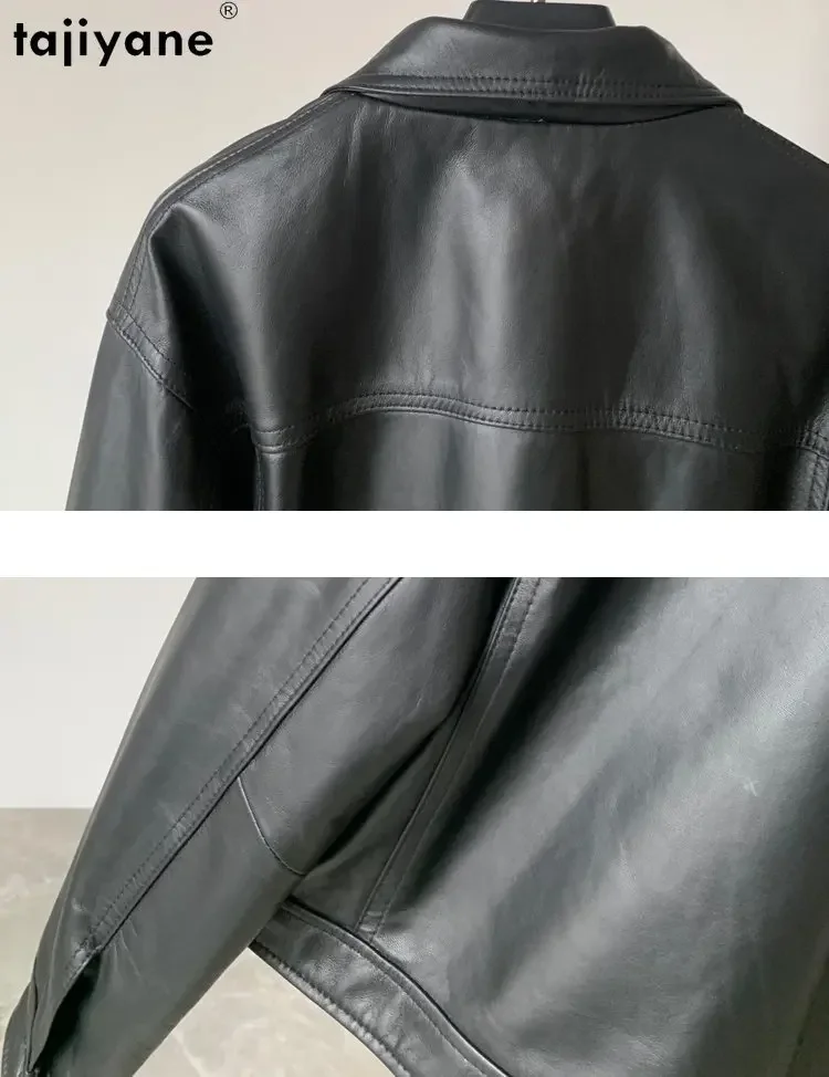 Tajiyane 23 Real Leather Jacket Women Genuine Leather Jackets Woman Single-breasted Short Sheepskin Leather Coat Square Collar
