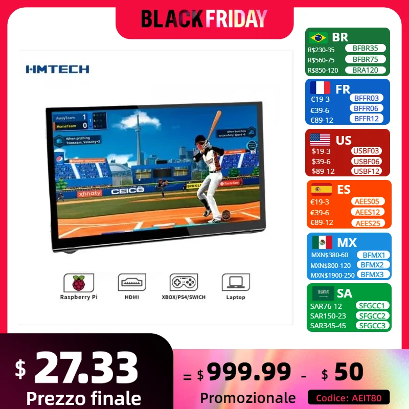 

7-дюймовый портативный монитор 800*480 HD, маленький ЖК-дисплей, игровой расширенный экран для ноутбука, второй экран для ПК Raspberry Pi 3 4