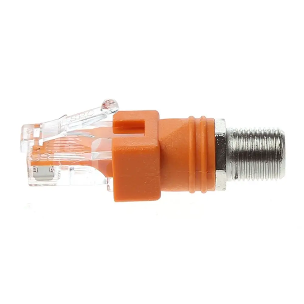 Durable Orange RJ45 To RF Coaxial Coax Cable Connector Barrel Coupler Converter F Female To RJ45 Male Connector Adapter