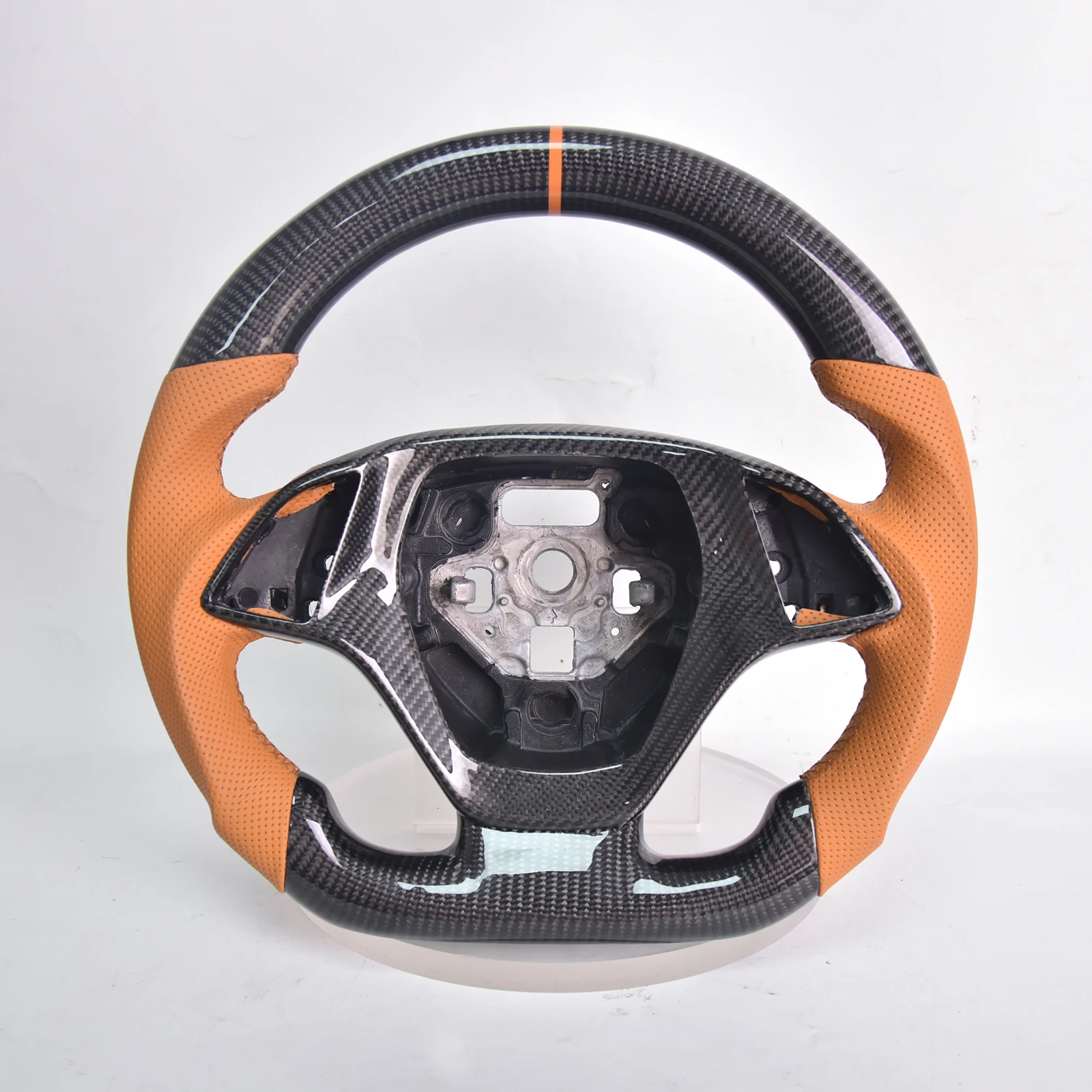 Carbon Fiber Steering Wheel for Chevrolet Corvette C7 2014-2018, D-Shape Flat Bottom Nappa Perforated Leather Grip with Trim