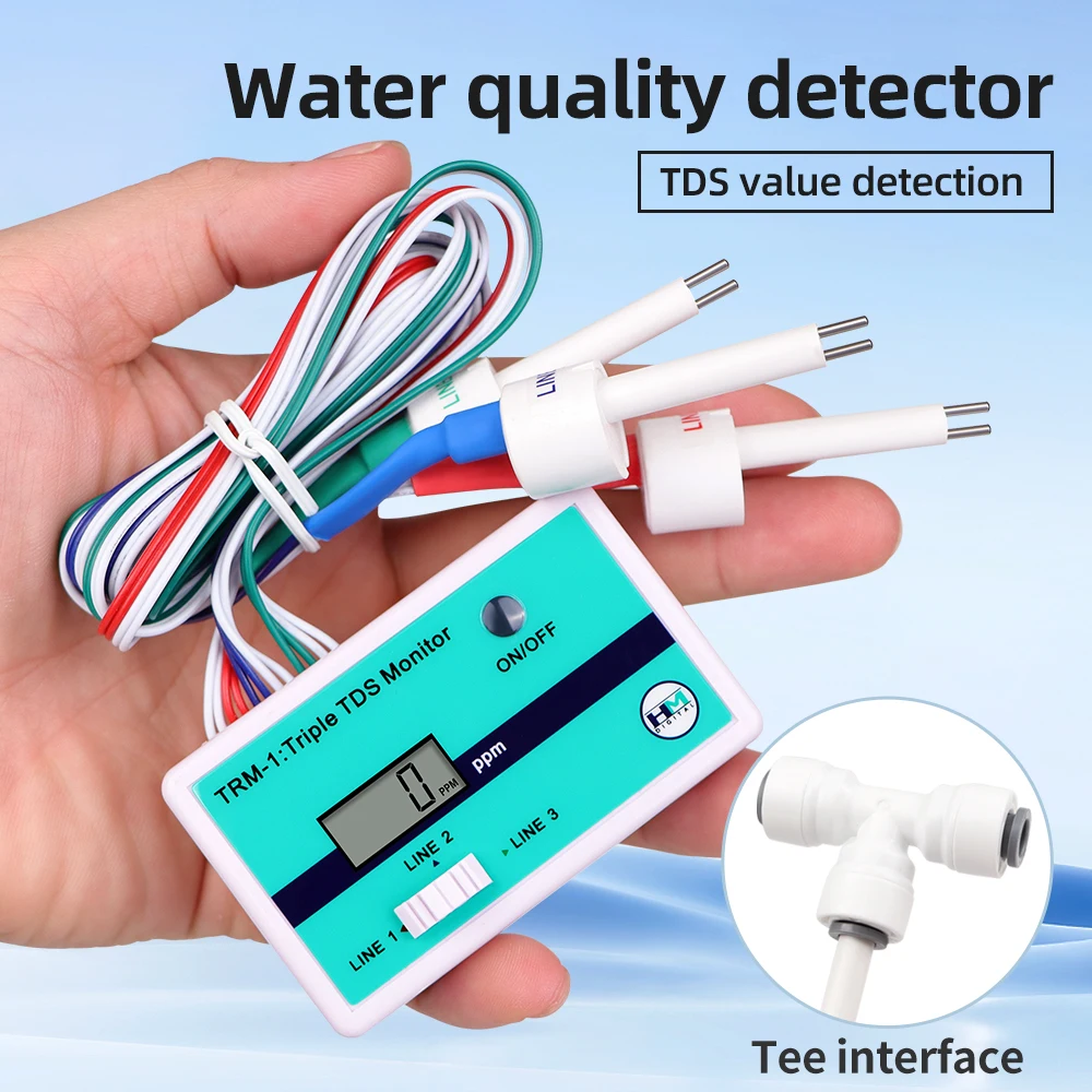 TDS Monitor Triple TDS Meter PPM Water Quality Tester 0-9990 PPM for Aquariums Hydroponics Drinking Water 3/1 Probe Optional