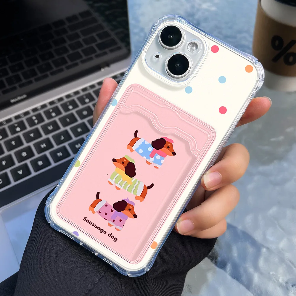 Clear Card Slot Bag Holder Case For iPhone 16 15 13 11 14 12 Pro Max Funda 7 8 Plus XR XS Max X SE Wallet Soft TPU Bumper Covers