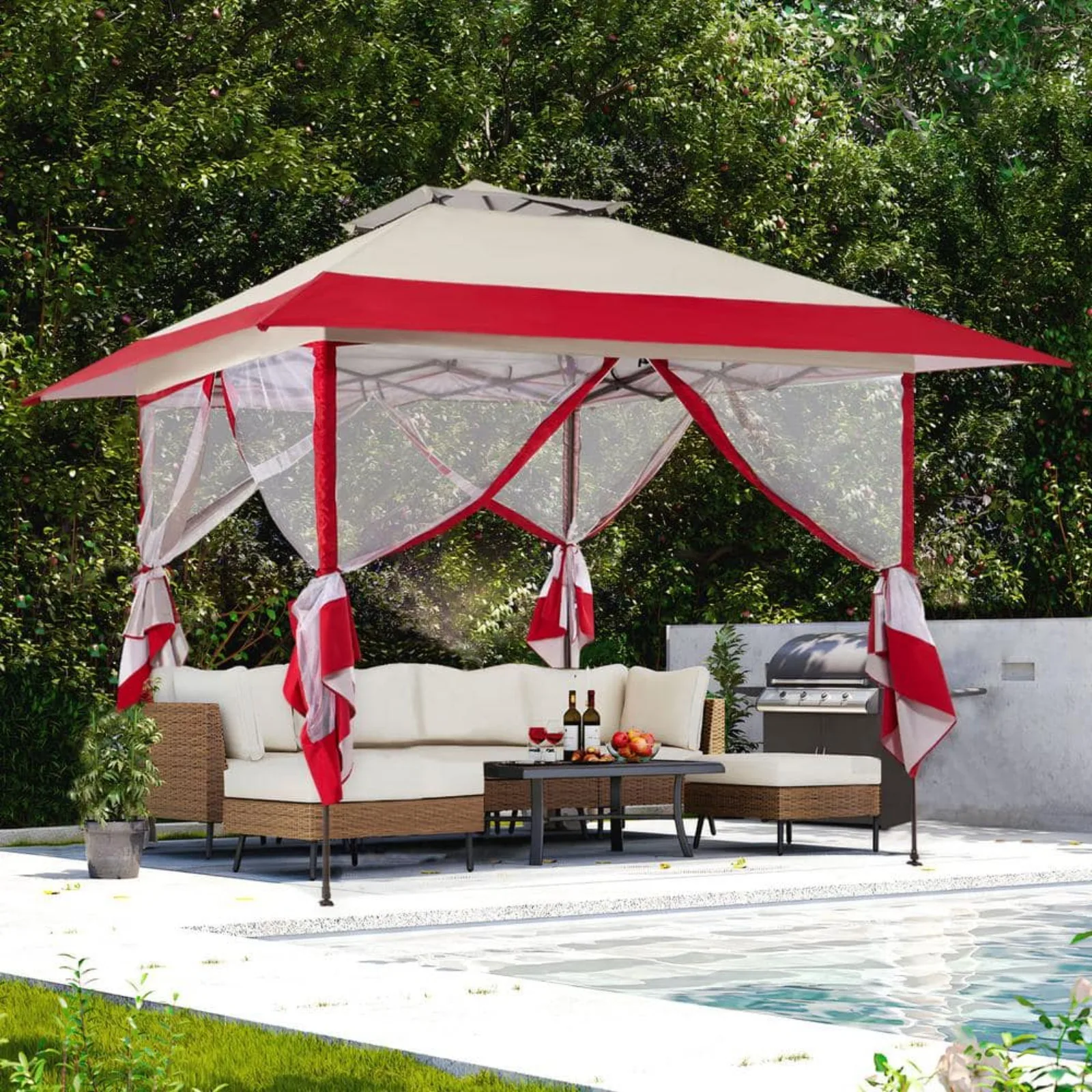 US 13 x 13 ft. Pop Up Gazebo with Netting Outdoor Patio Portable Canopy