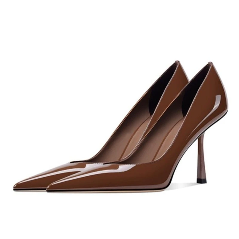 

Новинка 2023 года, женские туфли на высоком каблуке из лакированной кожи на шпильке, профессиональная обувь с острым носком в Интернете, большого размера, маленького размера