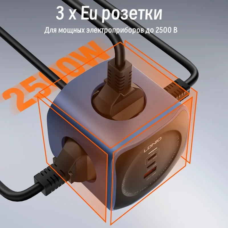 LDNIO Cube Power Strip 65W Charging Stations 2M Extension Cable Network Filter Eu Kr Plug Adapter for Europlug Usb Socket 220v