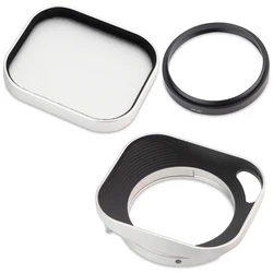 Haoge Lens Hood Metal Squaret for Fujifilm Fujinon XF27mmF2.8 R WR Lense Hood Silver ,With Metal Cap