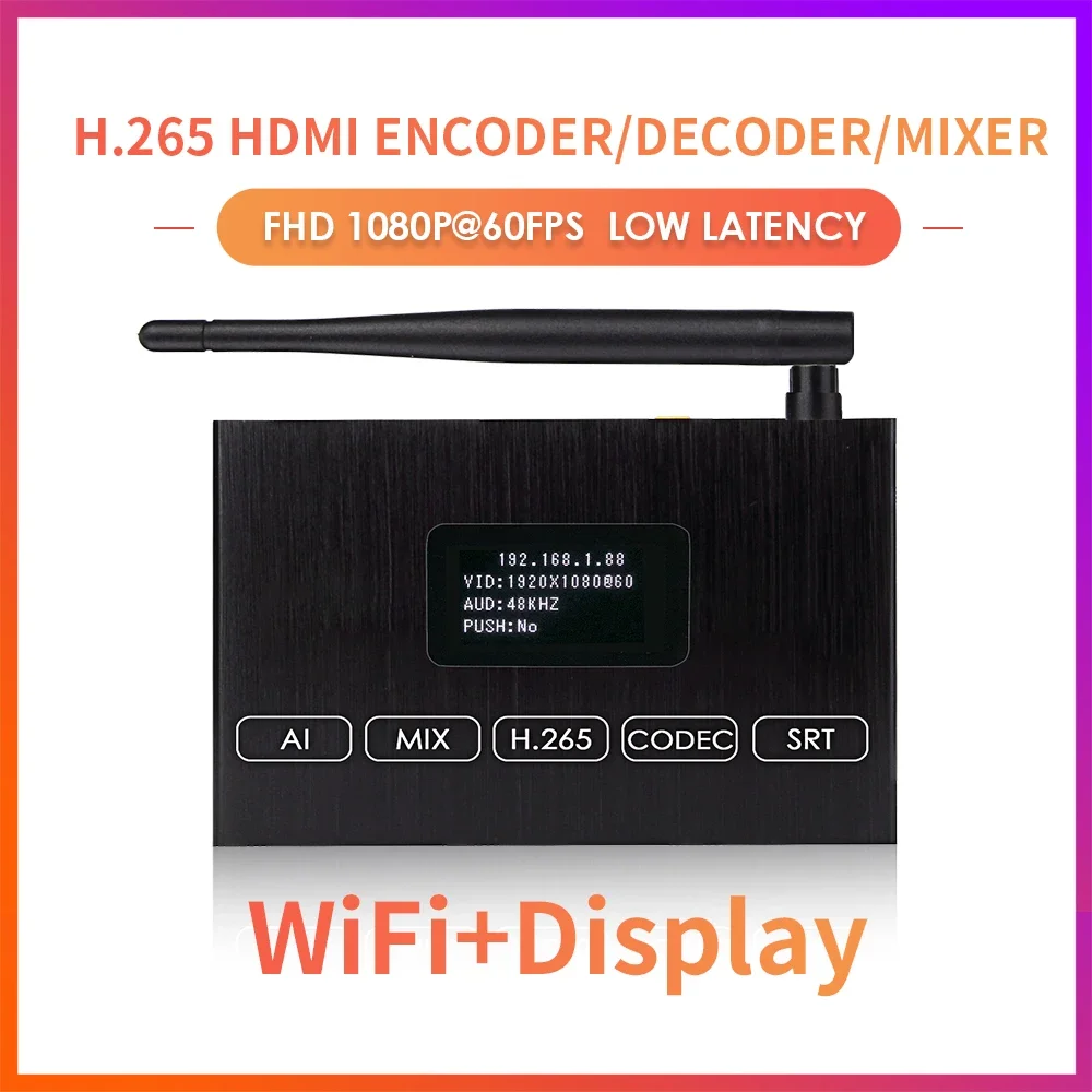 H.265 1080P WiFi HDMI Encoder/Decoder with Loopout & Screen Dual USB2.0 for Webcam Recording ONVIF/HK Compatible IPTV YouTube