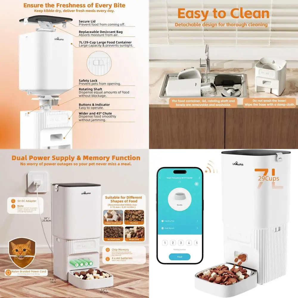 

WiFi-Enabled 7L Cat & 5G Dog Feeder with 15 Meals, 50 Portions, Voice Record & Desiccant Bag