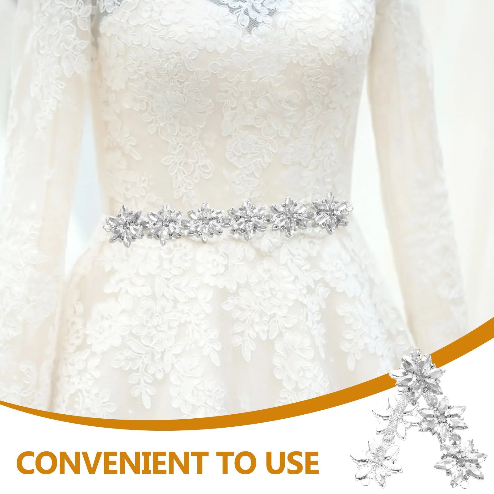 

Rhinestone Flower Chain Decor Glass Silver Wedding Sash Belt Applique Bridal Clothes Diy Craft Shoe Repair Patch