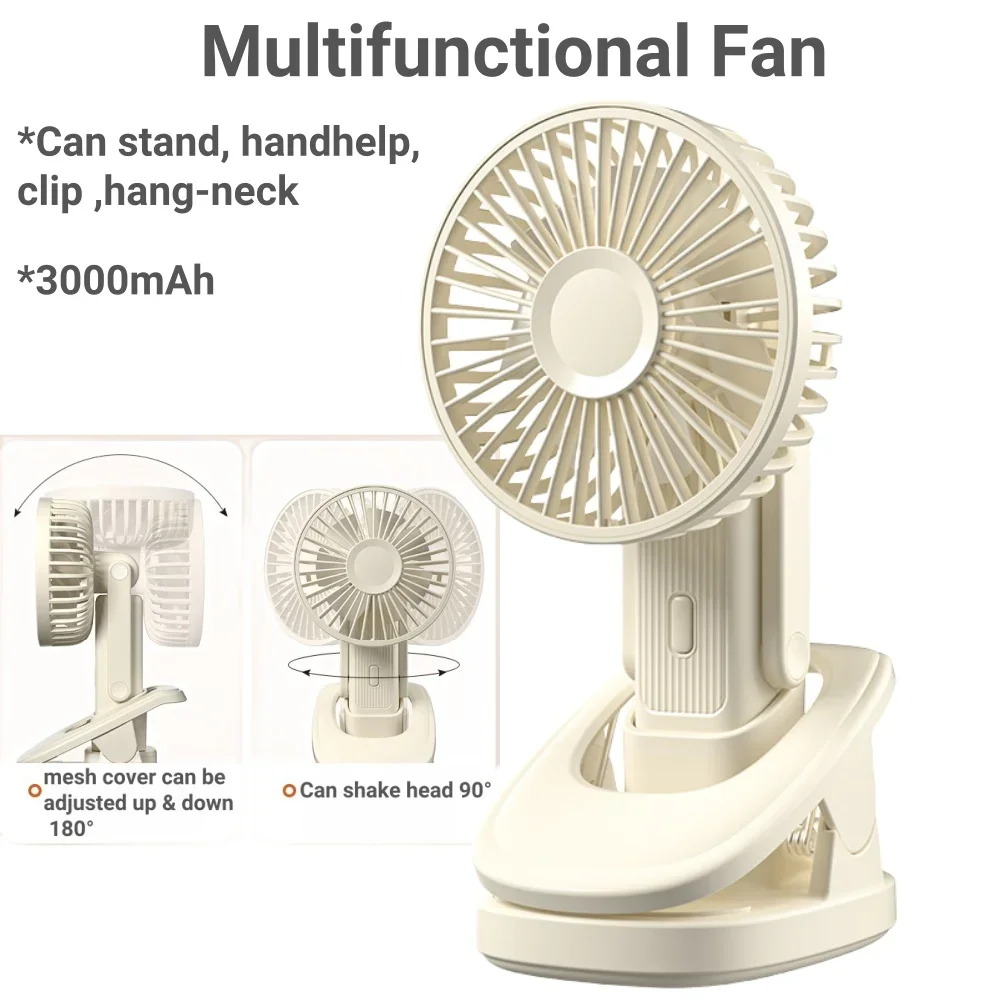 Portable Baby Stroller Fan Clip USB Rechargeable Can Stand Handheld Hang-neck Kids Pram Scooter Bike Travel Multi-use Mini Fan