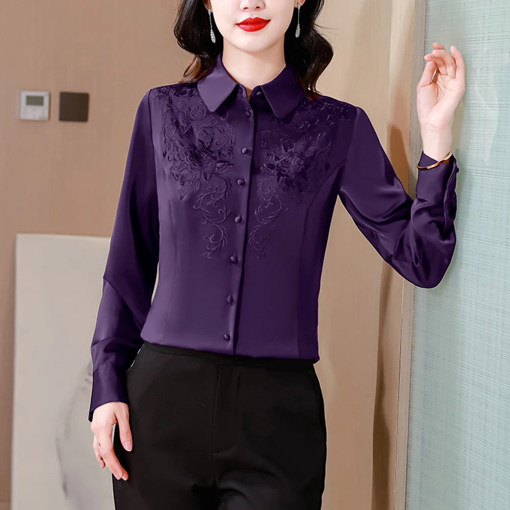 2024 Spring Autumn Elegant Fashion Women Blouse Office Lady Tops Single-breasted Embroidered Long Sleeve Women Shirts Blusas