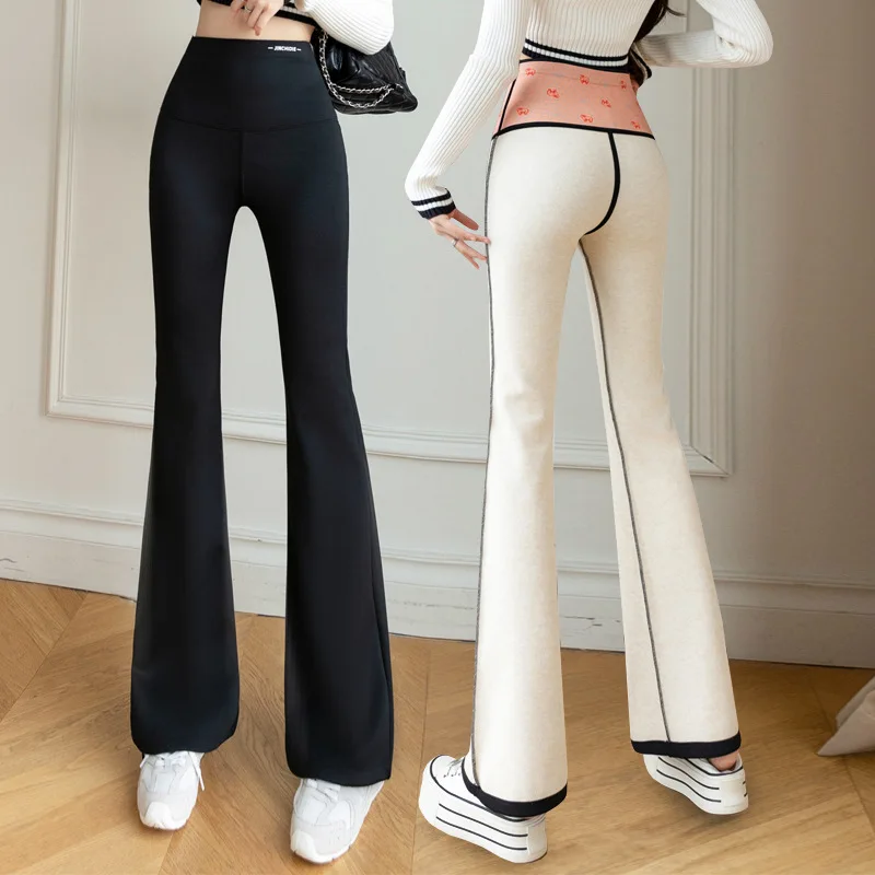 Taille haute Fce doublé arche cloche Bot pantalons de Yoga femmes hiver pantalons longs chaud Thiened Nylon grande taille Bot