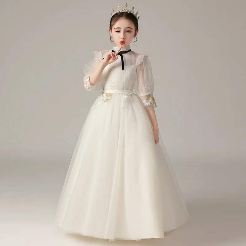 Children Clothing Green Dress for Girls 3 To 14 Year Elegant Formal Evening Dresses Long Luxury Cute Kid Wedding Party Ball Gown