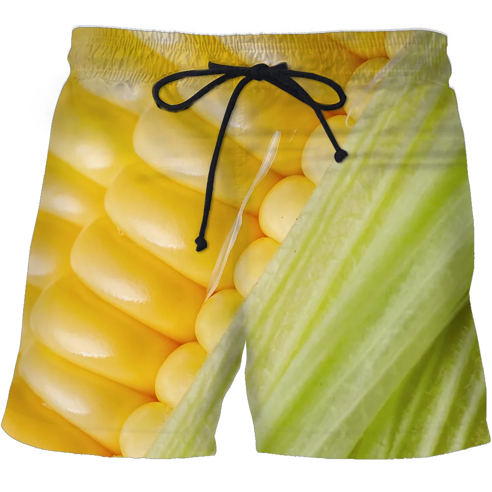 Summer Funny Corn Hawaiian Beach Shorts Maize 3D Print Men Casual Surfing Board Shorts Oversized Swimwear Trunks Kids Clothing