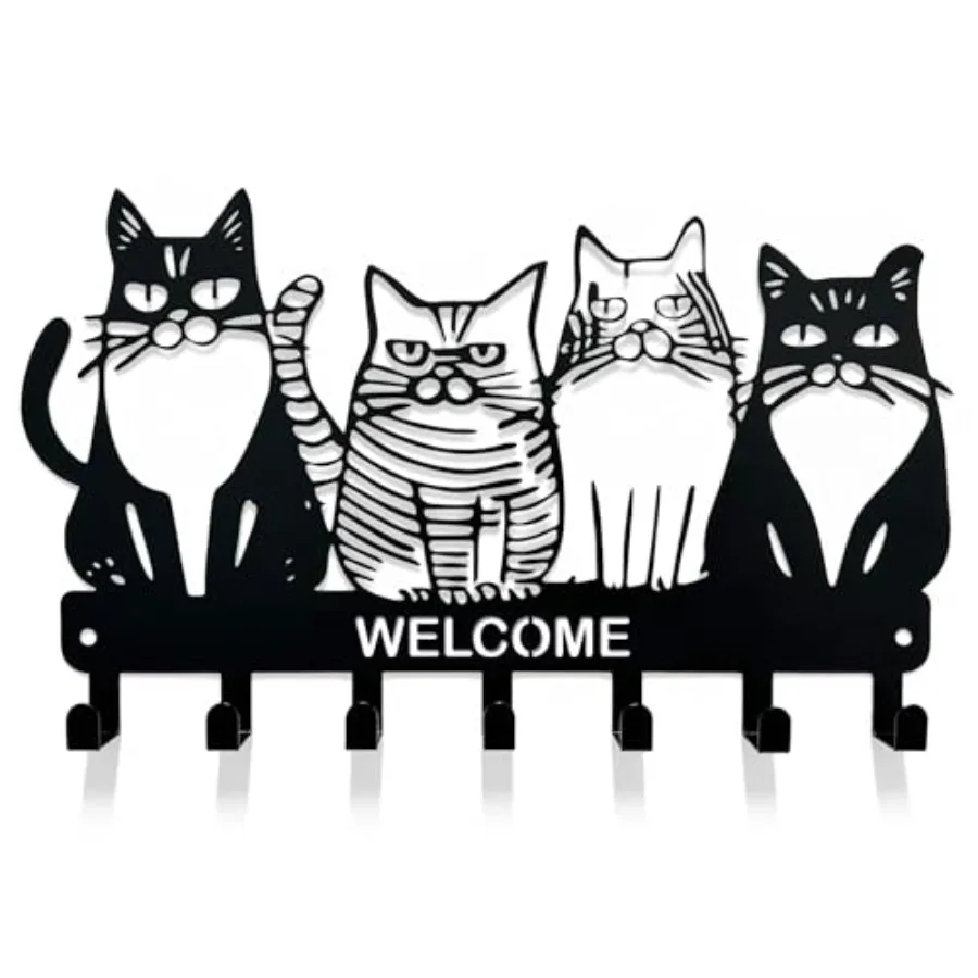 

Key Holder for Wall, 11.88'' x 7'' Black Metal Cat Shape Decoration Key Hook Wall Mount Key Rack Hanger Storage Organizer with