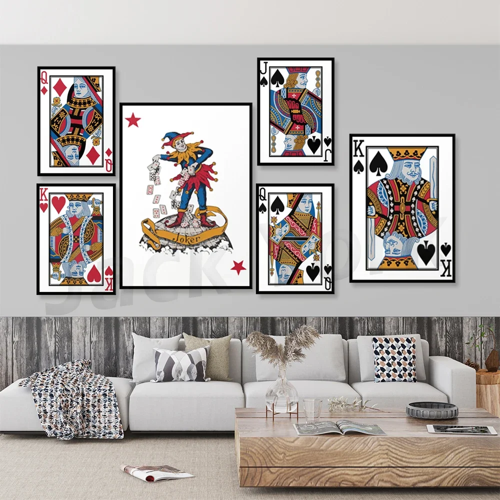 Queen, Black Joker, Jack poster, King of Diamond Poker Hand White poster print  | Playing Card Wall Art Print | Wall Decor