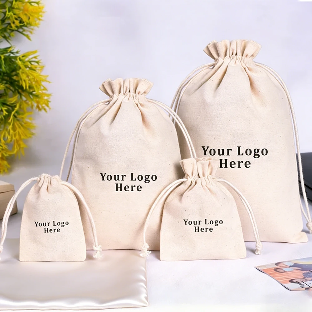 

50/100Pcs Organic Cotton Drawstring Bag Personalized Jewelry Packaging Pouch Eco Friendly Gift Favor Bags Natural Cotton Sack