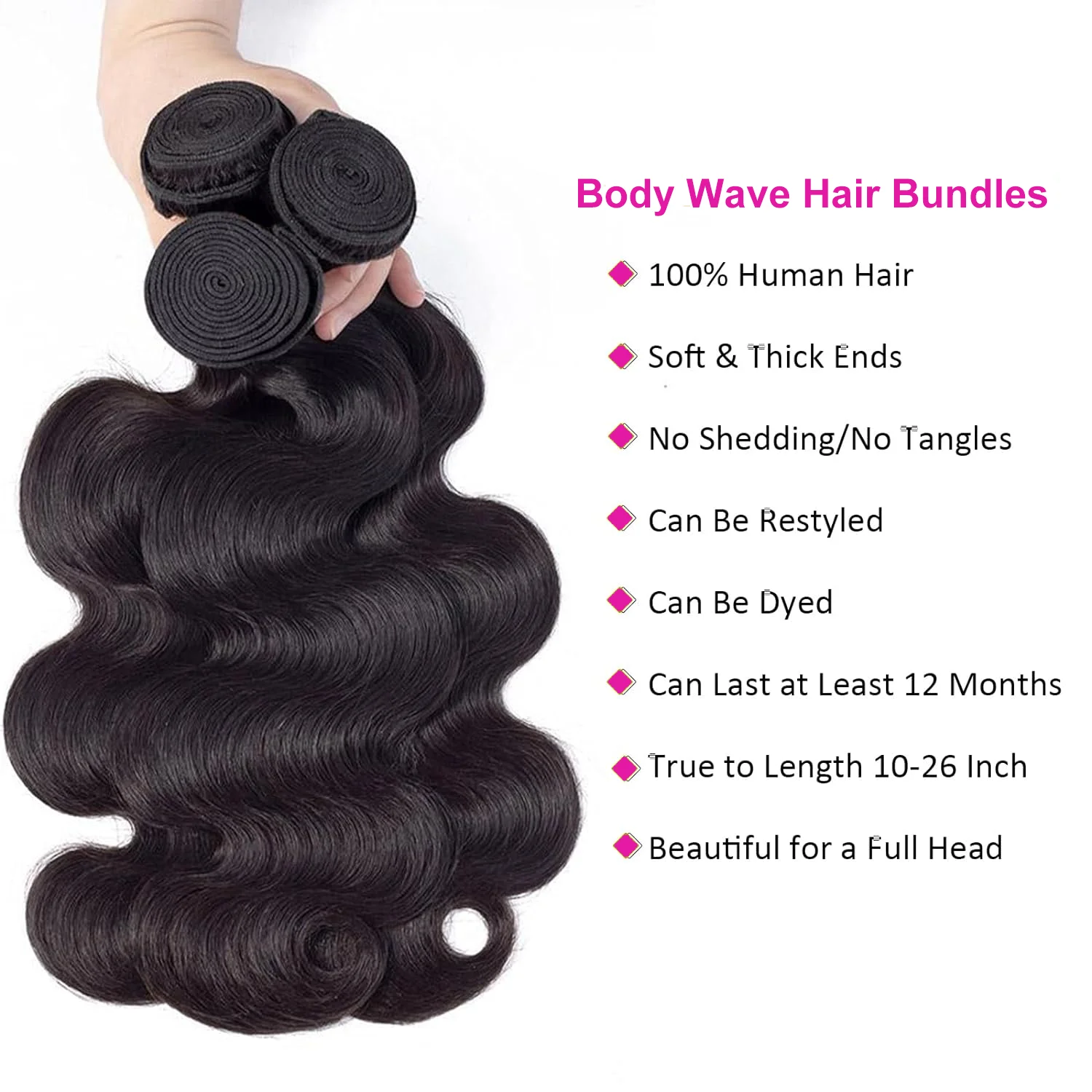 Bundles brésiliens de cheveux humains Body Wave, Extensions de cheveux Remy, Perruques de cheveux 3/4 humains, Extensions de cheveux naturels, Richesse de 100% Bundles, 8-30 po