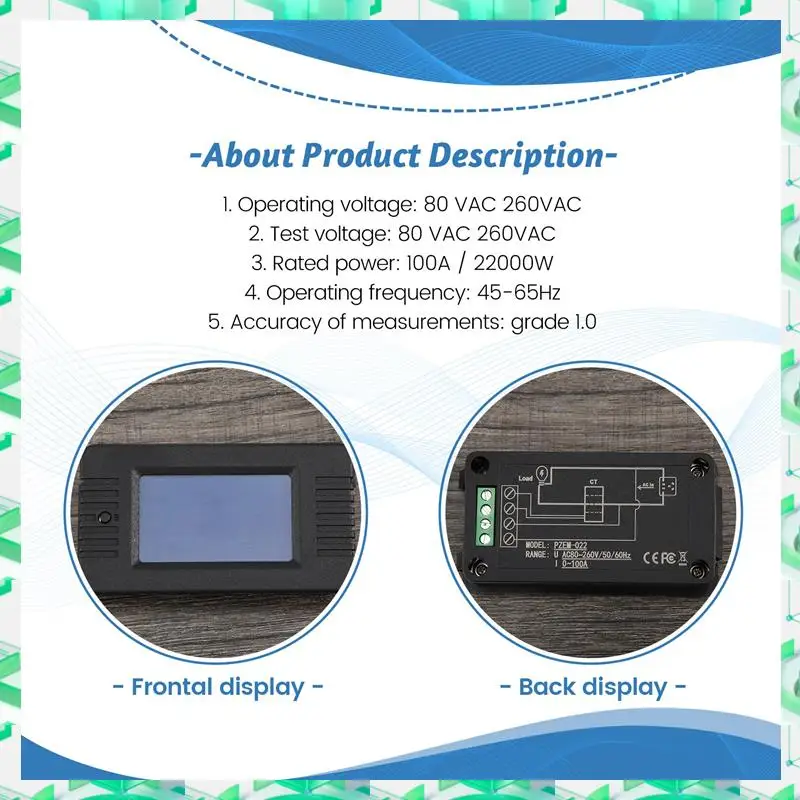 

FIZP Newest AC 6In1 220V 100A Single Phase Digital Panel Amp Volt Current Meter Watt Kwh Power Factor Meter With Coil CT