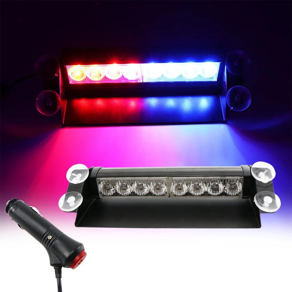 8 LED Police Lights Strobe Light For Car 12V Emergency Signal Lamps Warning Light Auto Truck Flashing Windshield Flash Lighting