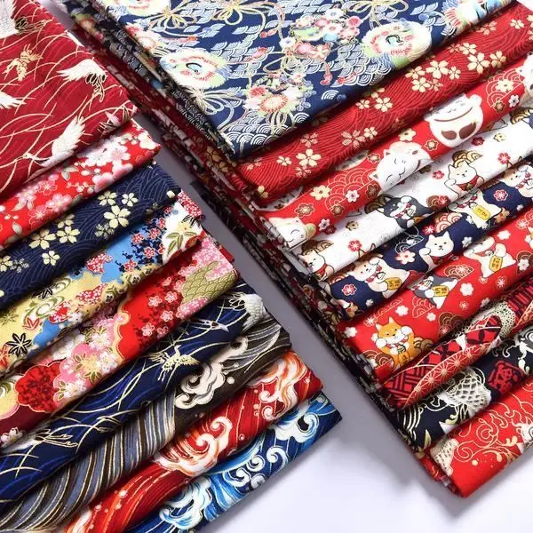 Printed Flower Japanese Fabric By Meter for Tablecloth Clothes Sewing Plain Cat Pattern Pure Cotton Bronzing Textile Comfortable