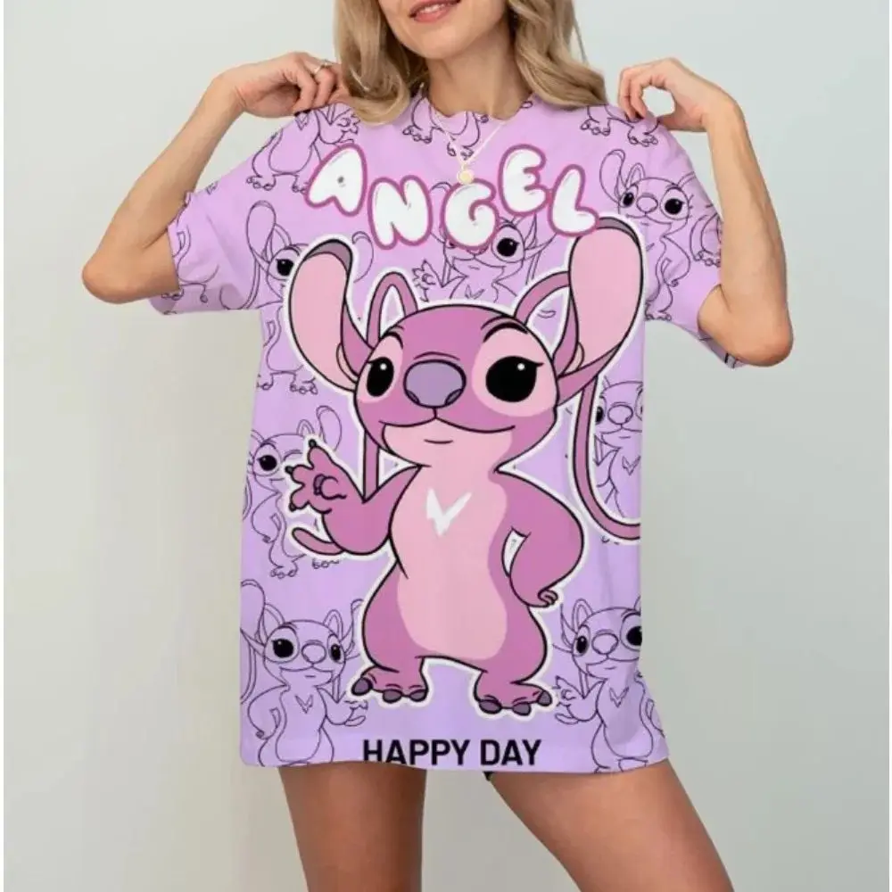 

Женские топы с коротким рукавом и принтом Disney Stitch, простые повседневные футболки в уличном стиле, оверсайз, универсальная женская одежда