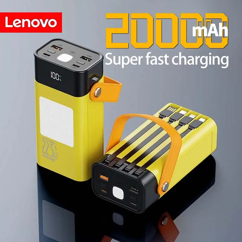 

Lenovo Portable Large Capacity Power Bank 22.5W Fast Charger With Cable Powerful External Spare Battery For iPhone Samsung