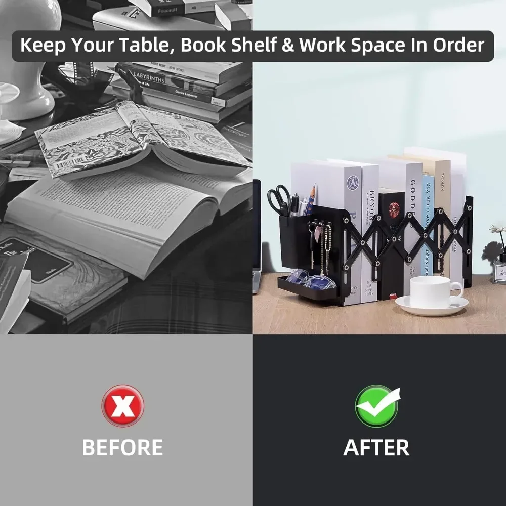 Libri pesanti da 19" con fermalibri in metallo, 2 portapenne rimovibili, vassoi e 3 librerie divisorie collegate