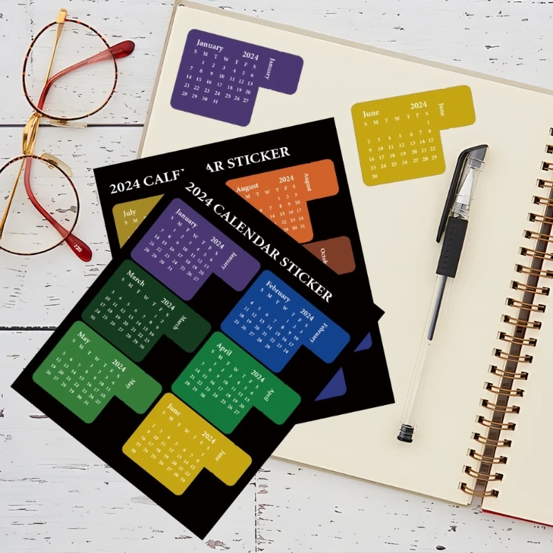 2024 ปฏิทินรายเดือนสติกเกอร์ที่มีสีสันป้ายดัชนี Planner Divider ป้าย 12 เดือนดัชนีสติกเกอร์สำหรับ DIY Planner D5QC