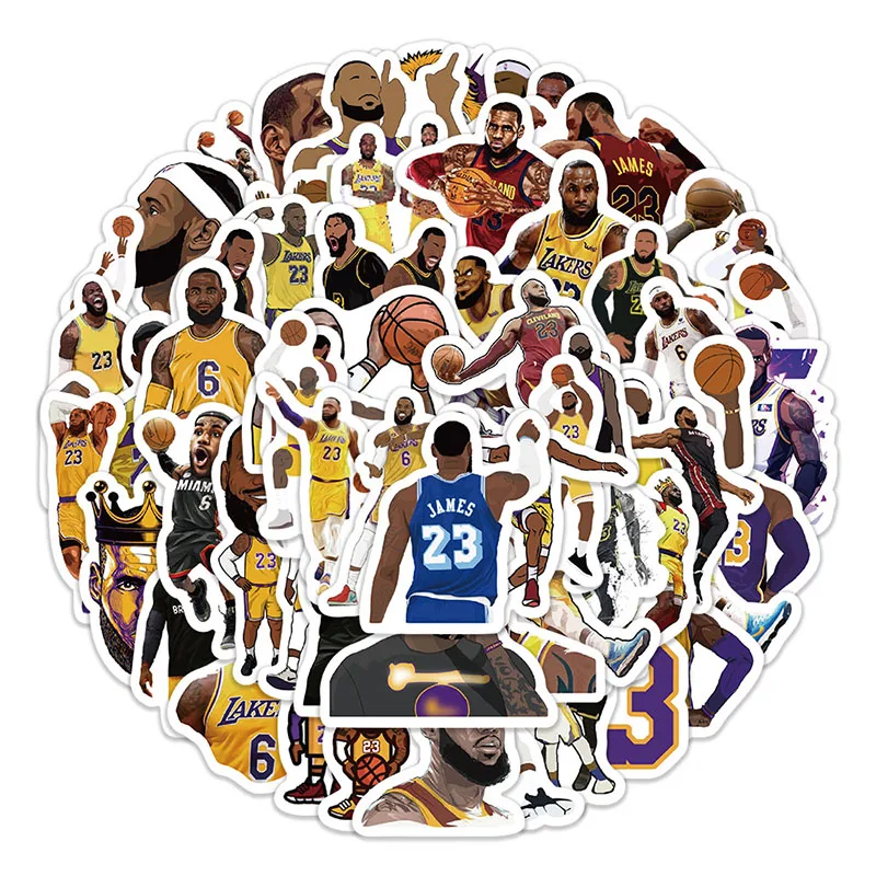 Bandai 60PCS LeBron James Cartoon Stickers Phone Trunk Refrigerator Skateboard Waterproof Anime Stickers Anime Figure Image Toys