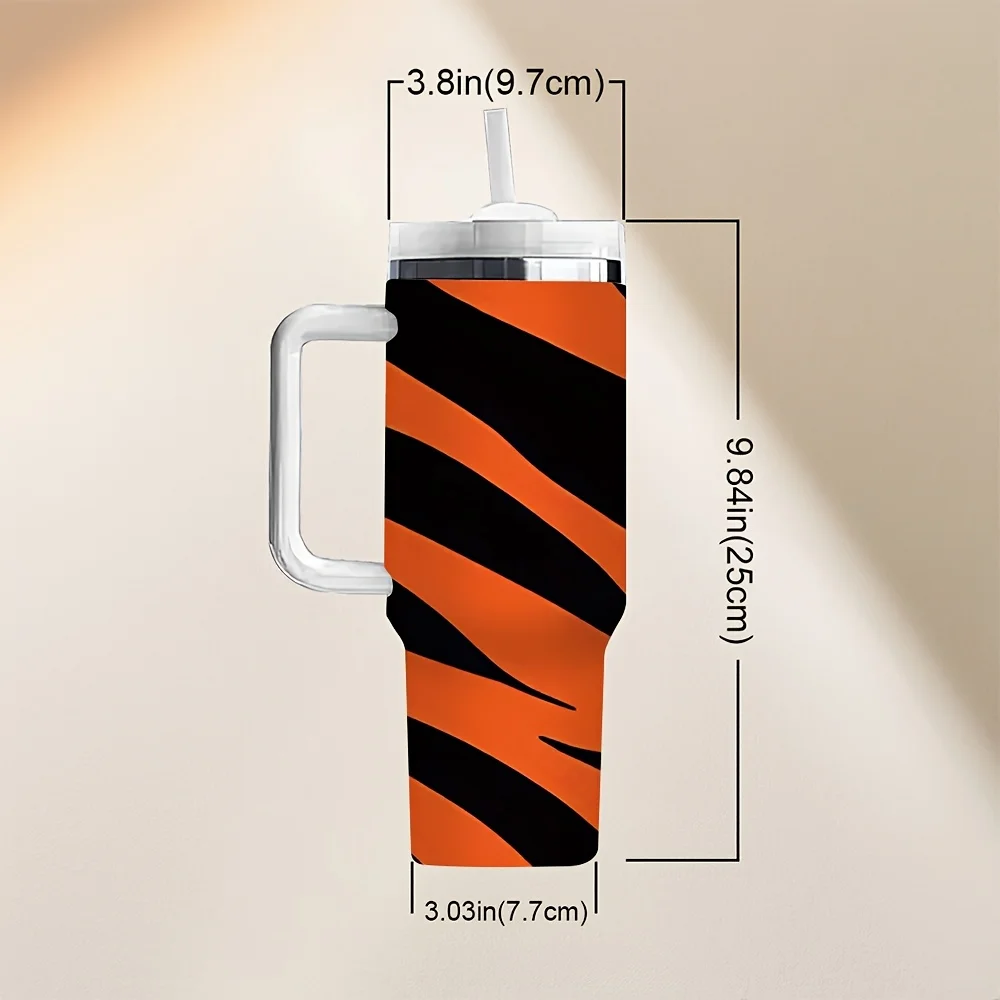 Orange And Black Tiger Stripe Pattern Tumbler with Straw And Handle for Daily Use And Outdoor Travel