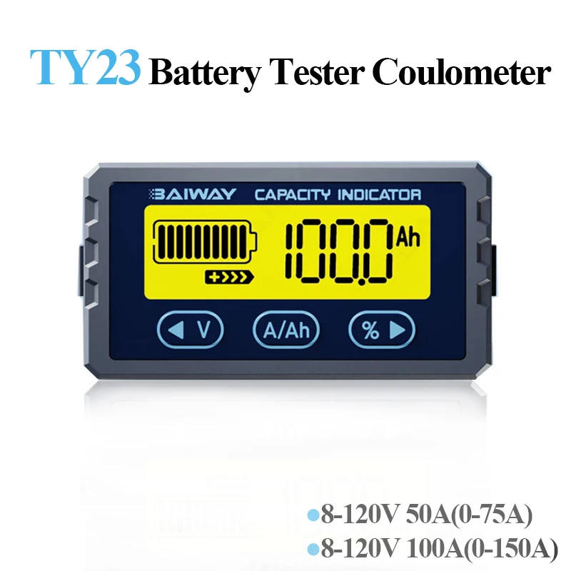 TY23 Battery Tester Coulometer 8-120V 50A/100A Battery Capacity Indicator Voltmeter Voltage Current Capacity Detector