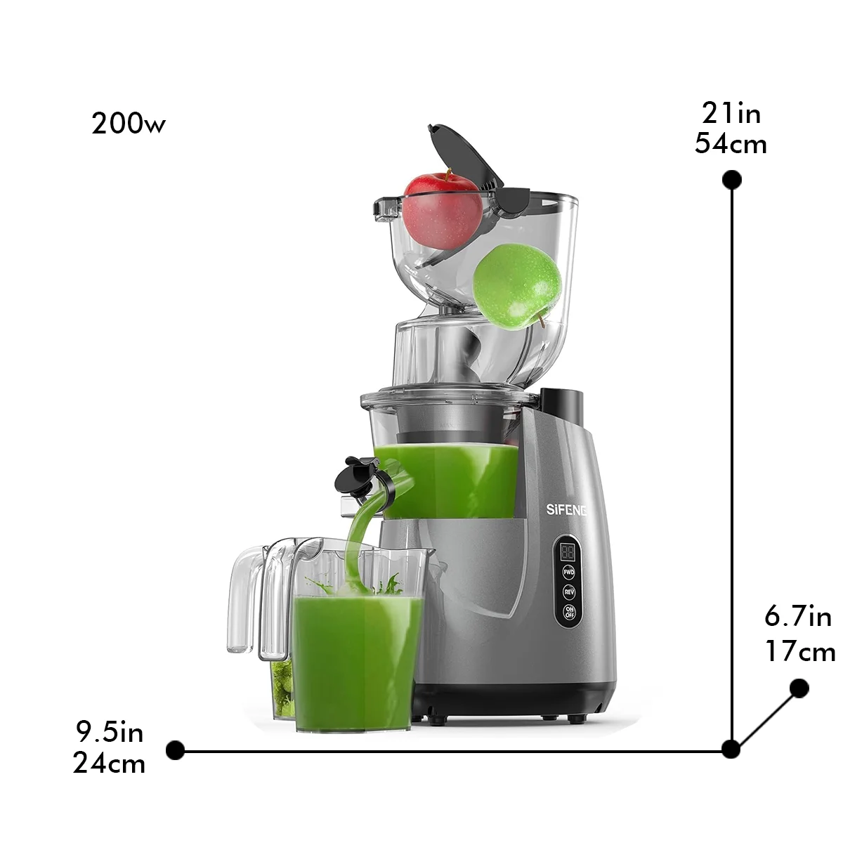 SiFENE Whole Fruit Cold Press Juicer Machine - Vertical Slow Masticating Juicer with Large 3.3in Feed Chute - Easy to Clean, Des