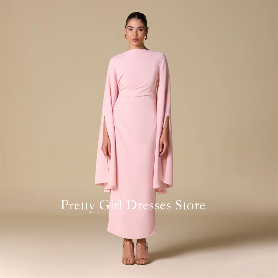 

Розовое креповое драпированное платье миди с эффектными рукавами-накидкой Вечерние платья Индивидуальные вечерние платья для выпускного вечера Формальные платья de fiesta