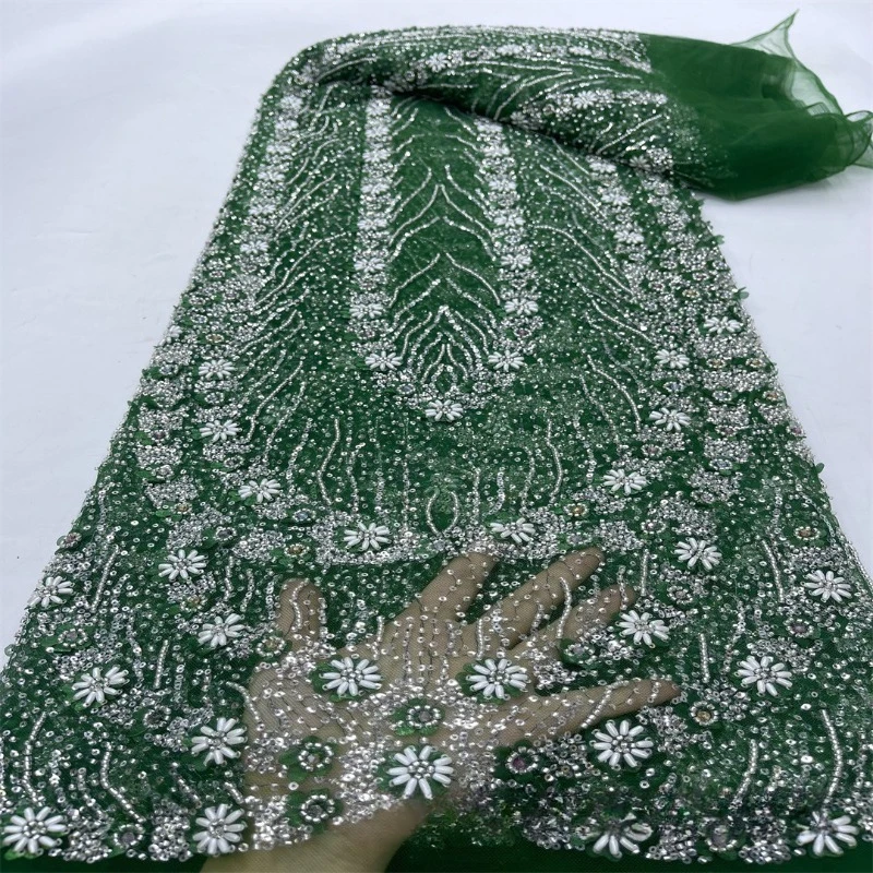 

European wedding cloth, beaded sequined lace mesh fabric
