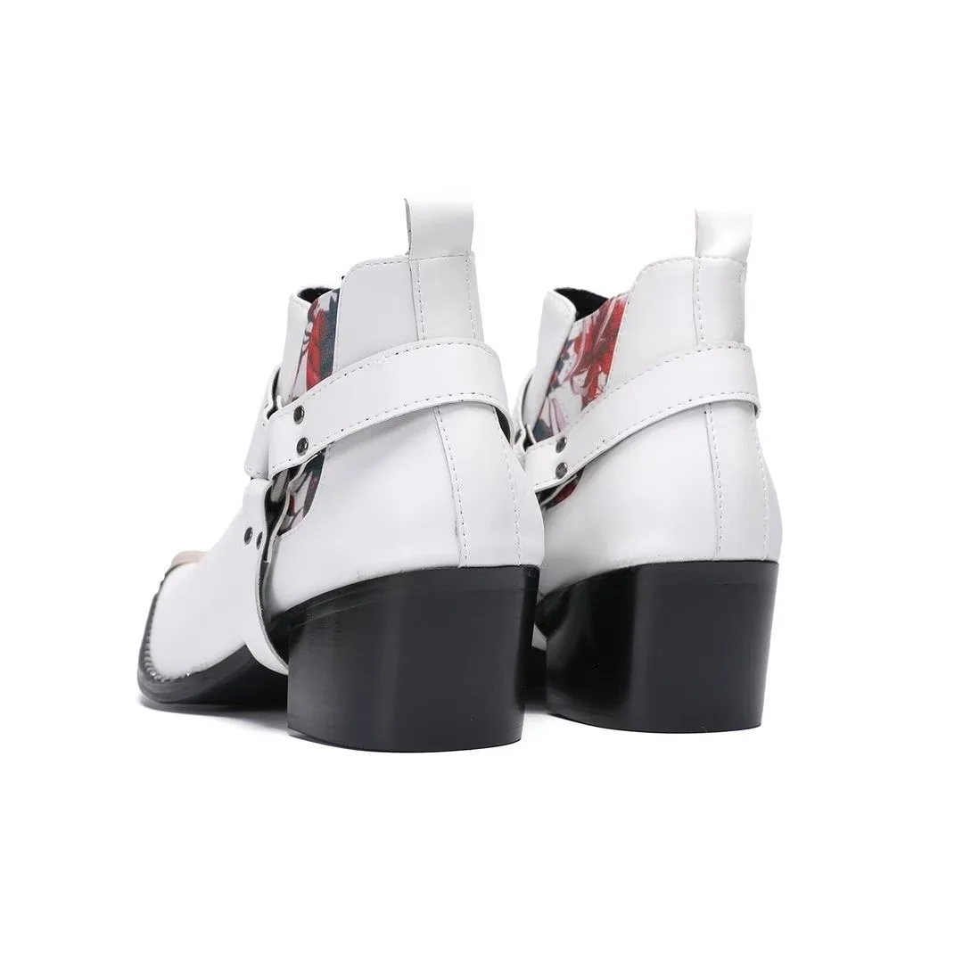 Schwarze Herren-Stiefeletten aus Schlangenleder mit Nietenbesatz, Blockabsatz, auffälliges Design, modische Schuhe für Bars, Bühnen, Streetwear und besondere Anlässe. – Detail 17