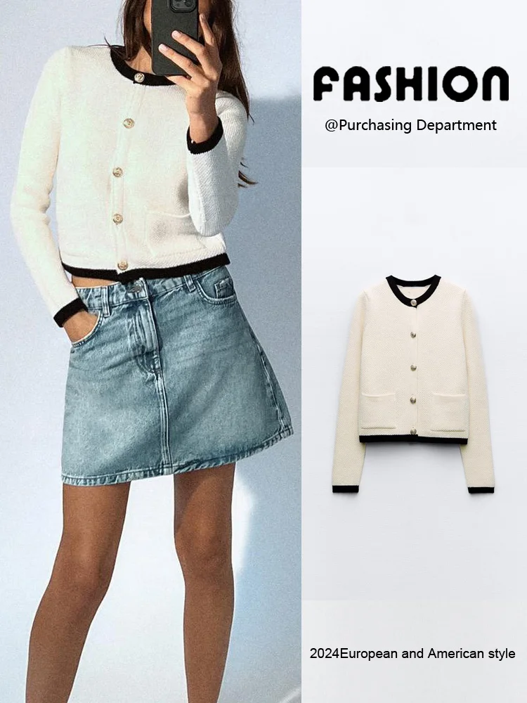 

Spring New Arrival Women's round Ne Long Sve ort Knitted Jaet Gold Button Decorated Commute Sle Loose Fit Regular ...