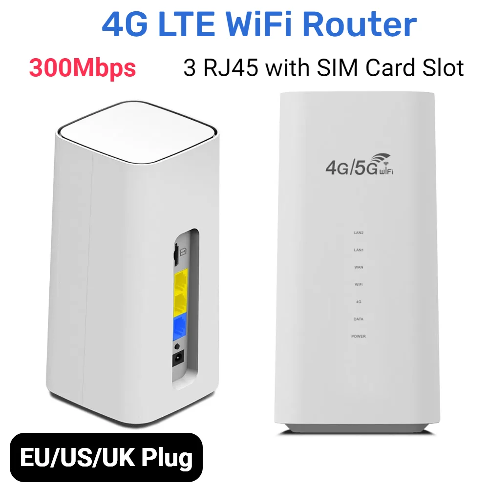 

4G LTE WiFi Router 300Mbps Wireless Router 3 RJ45 with SIM Card Slot Wide Coverage Internal Antenna Portable Network