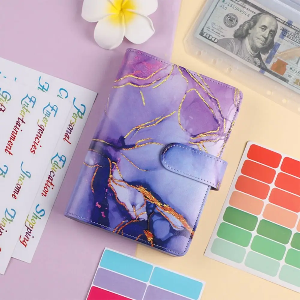 A6 Money Budget Planner Binder Colorful Marble Cash Envelopes Multi-purpose Loose-leaf Zipper Envelopes Cash And Savings